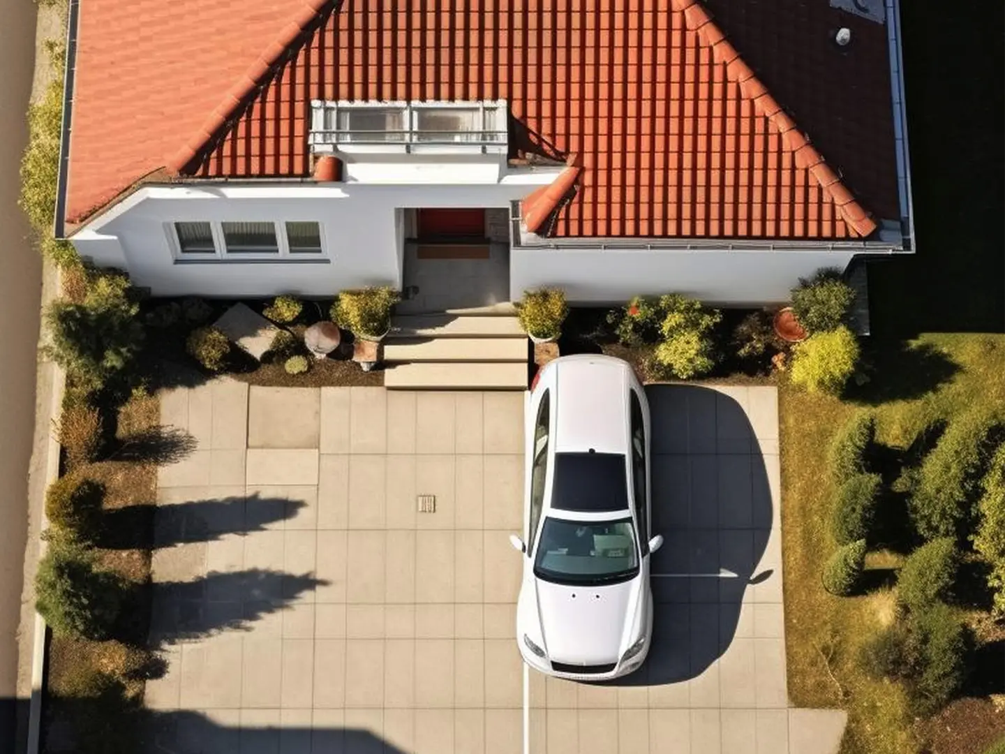 Vogelperspektive Haus mit Auto im Hof